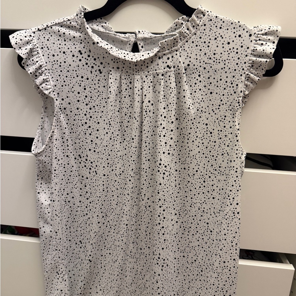 White Sleeveless Top with Black Polka Dots